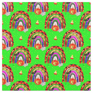 Halloween Retro Leopard Rainbow Pumpkin auf Green Stoff