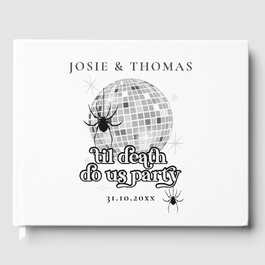 Halloween Retro Spiders & Disco Ball Wedding Gästebuch (Vorderseite)