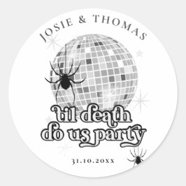 Halloween Retro Spiders & Disco Ball Wedding Runder Aufkleber