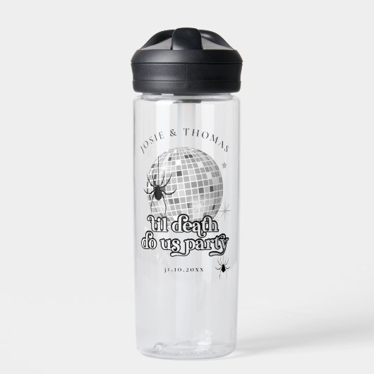 Halloween Retro Spiders & Disco Ball Wedding Trinkflasche (Vorderseite)