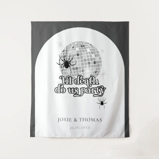 Halloween Retro Spiders & Disco Ball Wedding Wandteppich (Vorderseite)