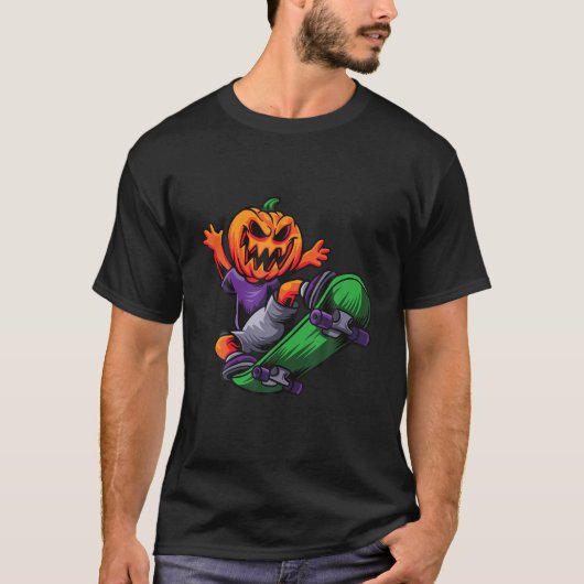 Halloween Retro Sunset Party Pumpkin Skateboarding T-Shirt (Vorderseite)