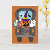 Halloween Retro Truck Trick oder Tretmonster Karte (Gelbe Blume)