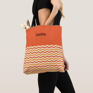 Halloween Retro Zickzack Pumpkin Orange White Name Tasche