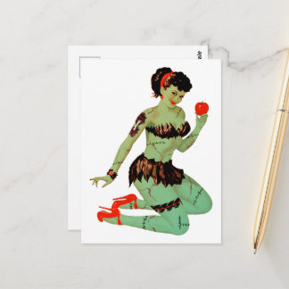 Halloween Retro-Zombie-Pinup-Dame mit Apfel Postkarte