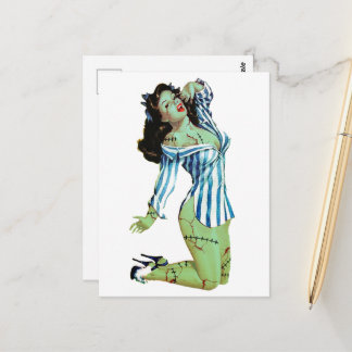 Halloween Retro-Zombie-Pinup in Pyjamas Postkarte