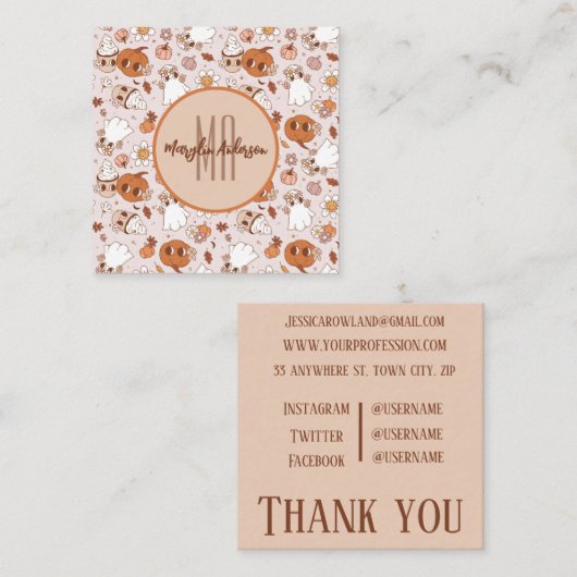 HALLOWEEN RETROGROOVY PUMPKINS UND GHOSTEN QUADRATISCHE VISITENKARTE (Vorne/Hinten)