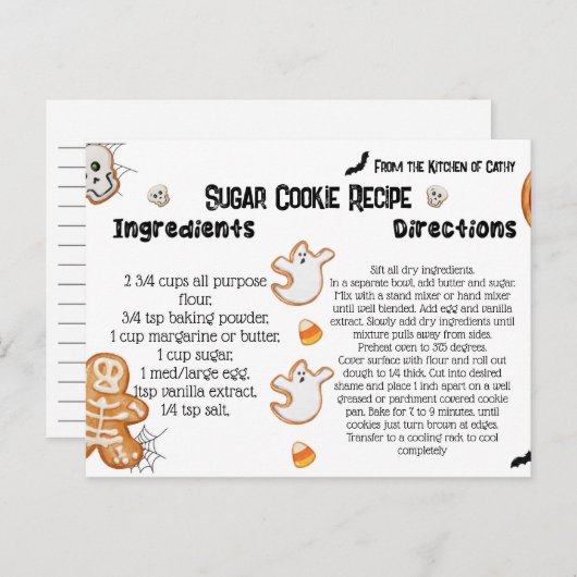 Halloween-Rezept-Karten, Halloween-Cookies Postkarte (Vorne/Hinten)