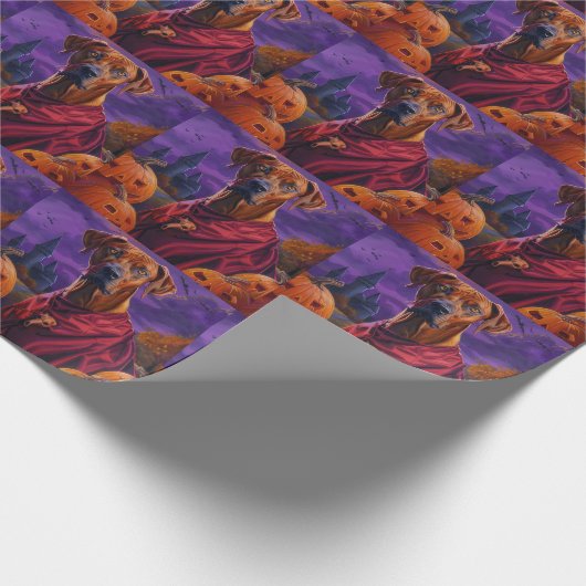 Halloween Rhodesian Ridgeback Vampire Pumpkins Geschenkpapier (Ecke)