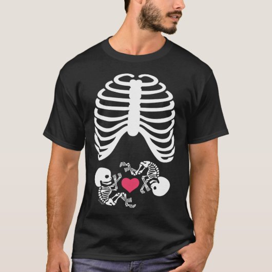 Halloween Rib Cage Pregnancy Expecting Twins Baby  T-Shirt (Vorderseite)