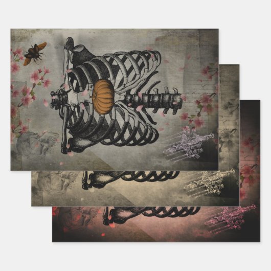 Halloween Rib Cage Pumpkin Herz Floral Ephemera Geschenkpapier Set (Set)