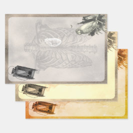 Halloween Rib Cage und Owl Vinatge Ephemera Geschenkpapier Set