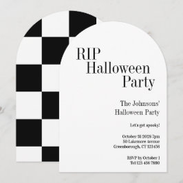 Halloween RIP Party Black and White Check Einladung