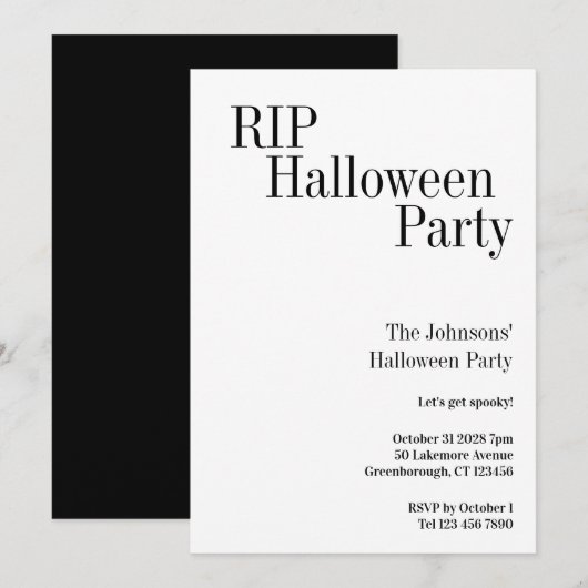 Halloween RIP Party Black and White Einladung (Vorne/Hinten)
