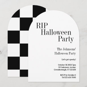 Halloween RIP-Party Schwarz-Weiß-Karo Einladung