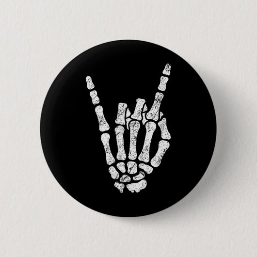Halloween Rock Hand Skeleton Rock'n'Roll Symb Button (Vorderseite)