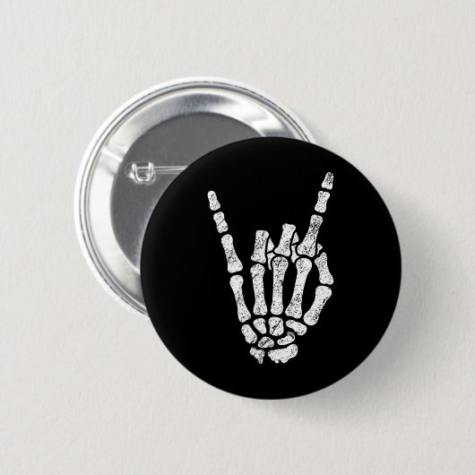 Halloween Rock Hand Skeleton Rock'n'Roll Symb Button (Vorne & Hinten)