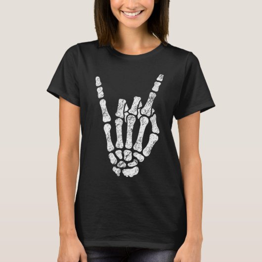 Halloween Rock Hand Skeleton Rock'n'Roll Symb T-Shirt (Vorderseite)