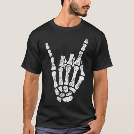 Halloween Rock Hand Skeleton Rock'n'Roll Symb T-Shirt (Vorderseite)