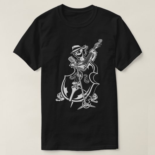 Halloween Rockabilly Upright Bass Player Rockabill T-Shirt (Design vorne)