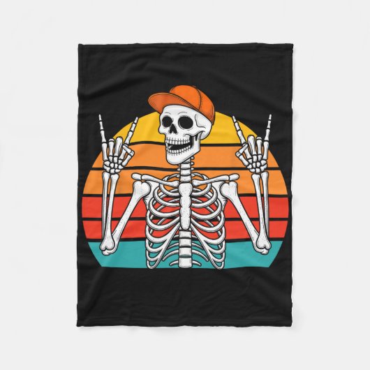 Halloween Rocker Skeleton Cap Cool Punk Rock Men B Fleecedecke (Vorderseite)