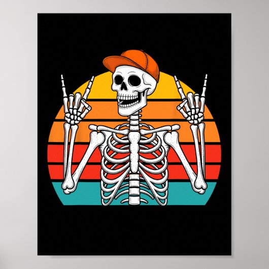 Halloween Rocker Skeleton Cap Cool Punk Rock Men B Poster (Vorne)
