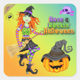 Halloween Rockin Rockin Rock Square Stickers