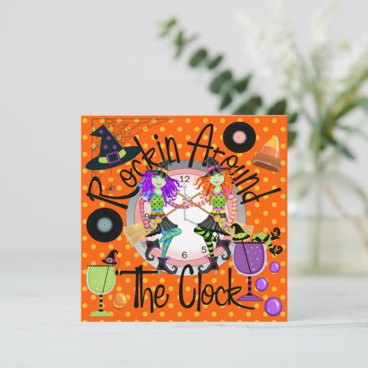 Halloween Rockin' Rund um das Party der Uhr Einladung (Stehend Vorderseite)