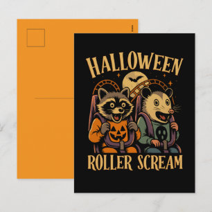 Halloween Roller Scream Waschbär und Opossum Feiertagspostkarte