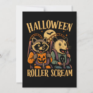 Halloween Roller Scream Waschbär und Opossum Magneteinladung