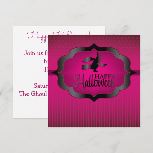 Halloween-Rosa-Hexe Einladung (Vorne/Hinten)