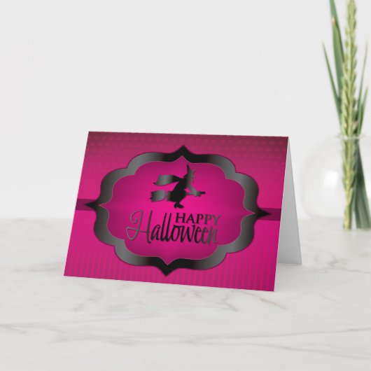 Halloween-Rosa-Hexe Karte (Vorderseite)