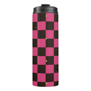 Halloween Rosa Karo-Sternen-Muster-Wärmewanderbech Thermosbecher