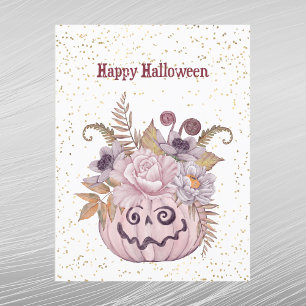 Halloween Rosa Kürbis Blumen Feiertagspostkarte
