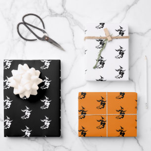 Halloween-Rosa-Weiß-Hexenmuster Geschenkpapier Set