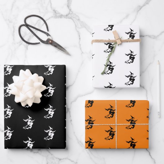 Halloween-Rosa-Weiß-Hexenmuster Geschenkpapier Set (Vorderseite)