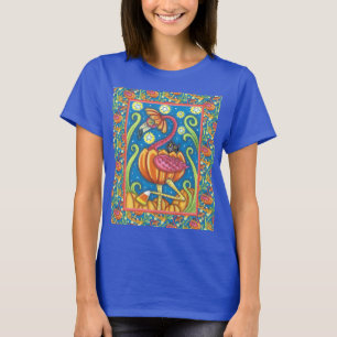 HALLOWEEN ROSAFARBIGER FLAMINGO & SCHWARZE KATZE I T-Shirt