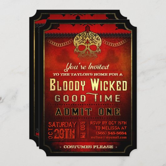 Halloween-Rot-Gold-Party-Einladung Einladung (Vorne/Hinten)