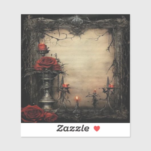 Halloween-rote Rose mit Kerzen Aufkleber (Blatt)