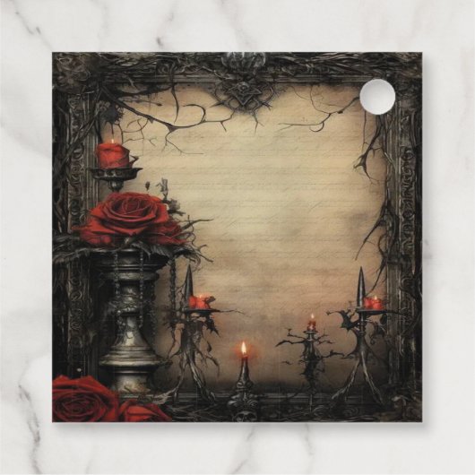 Halloween-rote Rose mit Kerzen Geschenkanhänger (Rückseite)