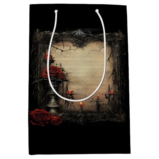 Halloween-rote Rose mit Kerzen Mittlere Geschenktüte (Vorderseite)