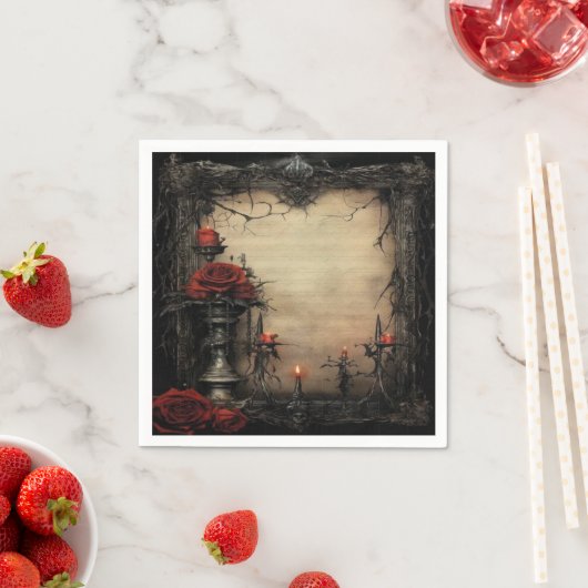 Halloween-rote Rose mit Kerzen Serviette (Beispiel)