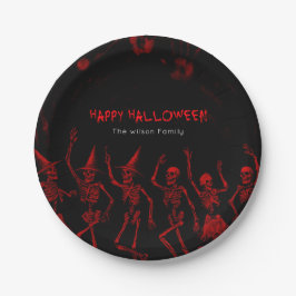 Halloween rote Skelette  Pappteller