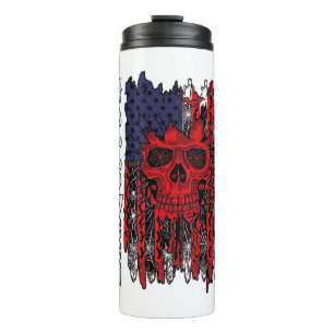 Halloween roter Totenkopf Amerikanische Flagge Spi Thermosbecher