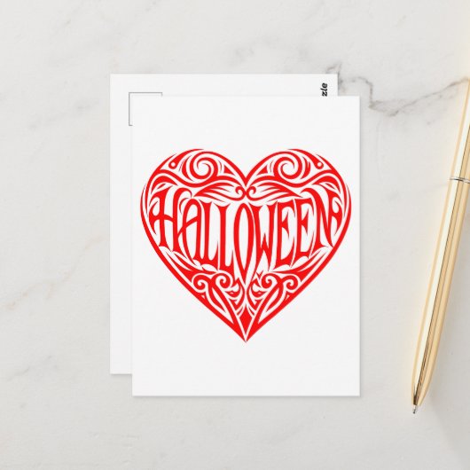 Halloween, Rotes Herz, Feiertag Postkarte (Vorderseite/Rückseite Beispiel)