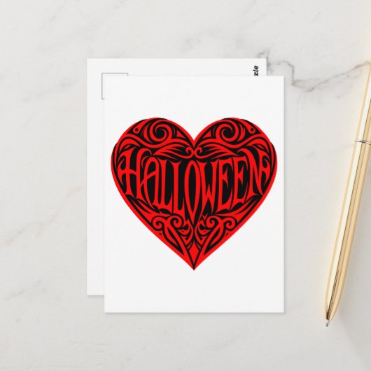 Halloween, Rotes Herz, Feiertag Postkarte (Vorderseite/Rückseite Beispiel)