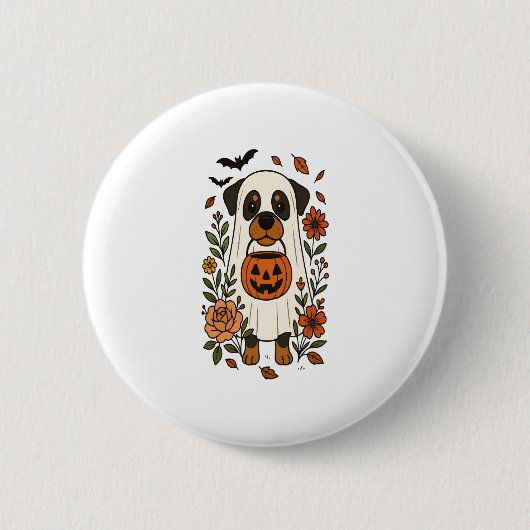 Halloween Rottweiler mit Blume Button (Vorderseite)