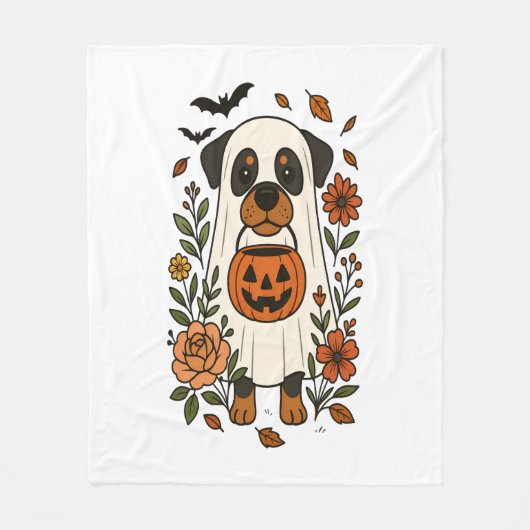 Halloween Rottweiler mit Blume Fleecedecke (Vorderseite)