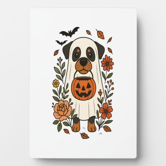 Halloween-Rottweiler mit Blumen Fotoplatte (Vorderseite)