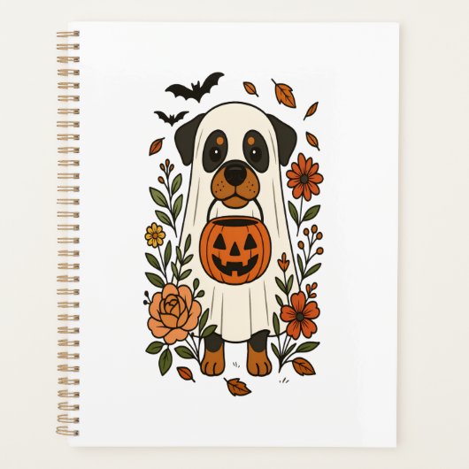 Halloween-Rottweiler mit Blumen Planer (Vorderseite)